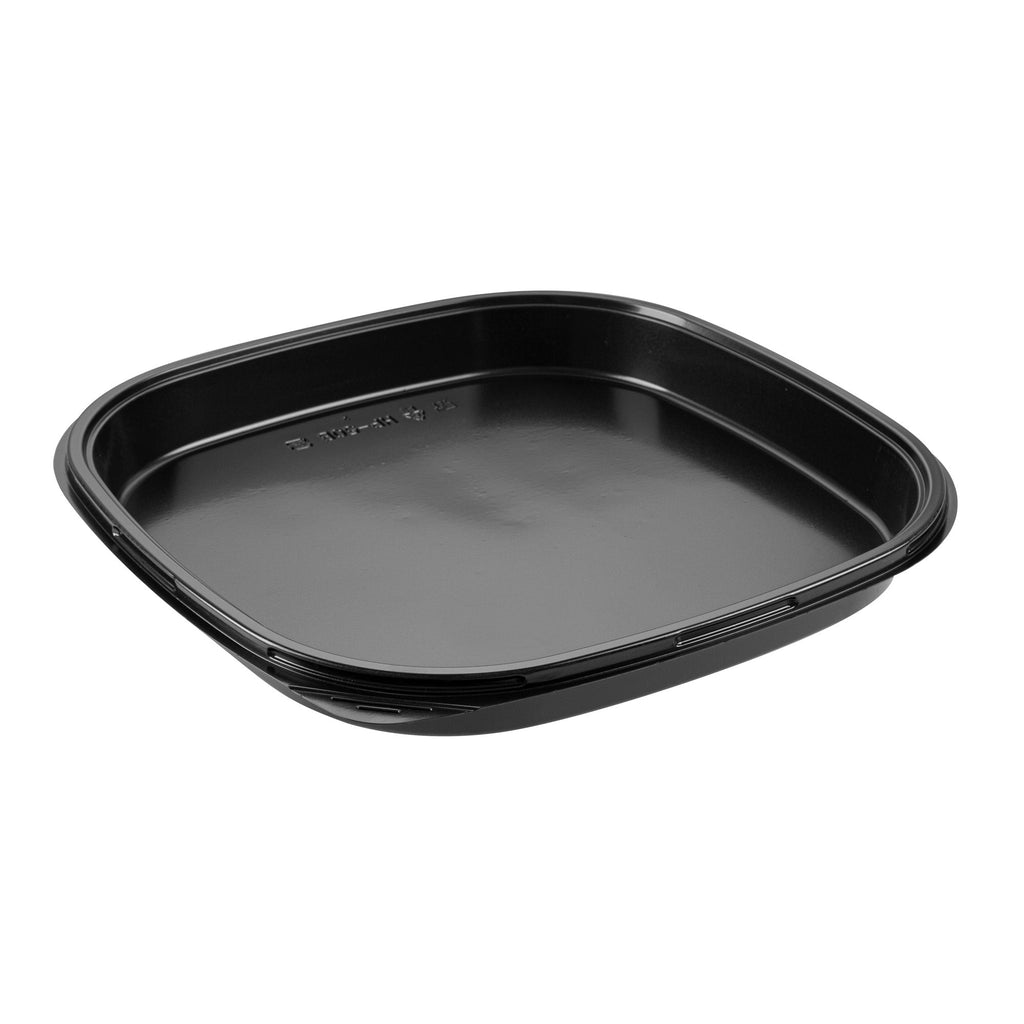 Roku Square Black Plastic Take Out Sushi Tray - with Clear Lid - 13 1/2" x 13 1/2" x 1 3/4" - 50 count box