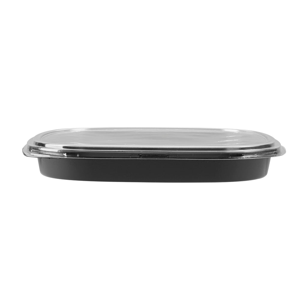 Roku Square Black Plastic Take Out Sushi Tray - with Clear Lid - 13 1/2" x 13 1/2" x 1 3/4" - 100 count box