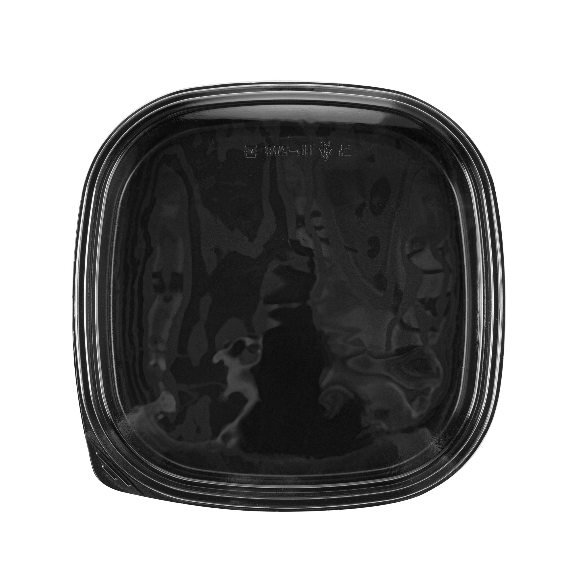 Roku Square Black Plastic Take Out Sushi Tray - with Clear Lid - 13 1/2" x 13 1/2" x 1 3/4" - 100 count box
