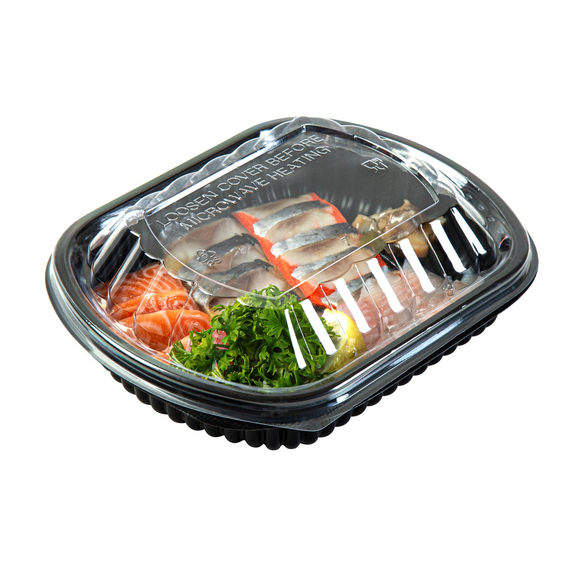 Chef 101 24 oz Rectangle Black Plastic Food Container - with Clear Lid, Microwavable - 7 3/4" x 6 1/4" x 2 1/4" - 100 count box