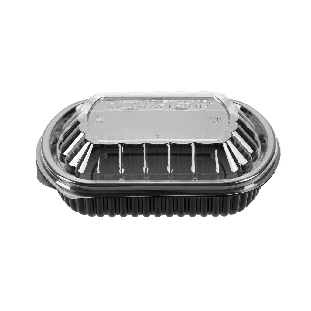 Chef 101 24 oz Rectangle Black Plastic Food Container - with Clear Lid, Microwavable - 7 3/4" x 6 1/4" x 2 1/4" - 50 count box
