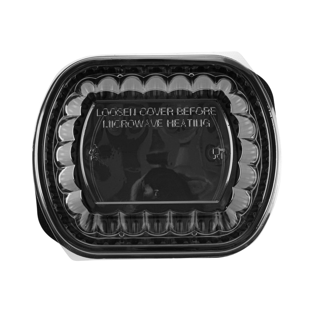 Chef 101 24 oz Rectangle Black Plastic Food Container - with Clear Lid, Microwavable - 7 3/4" x 6 1/4" x 2 1/4" - 50 count box
