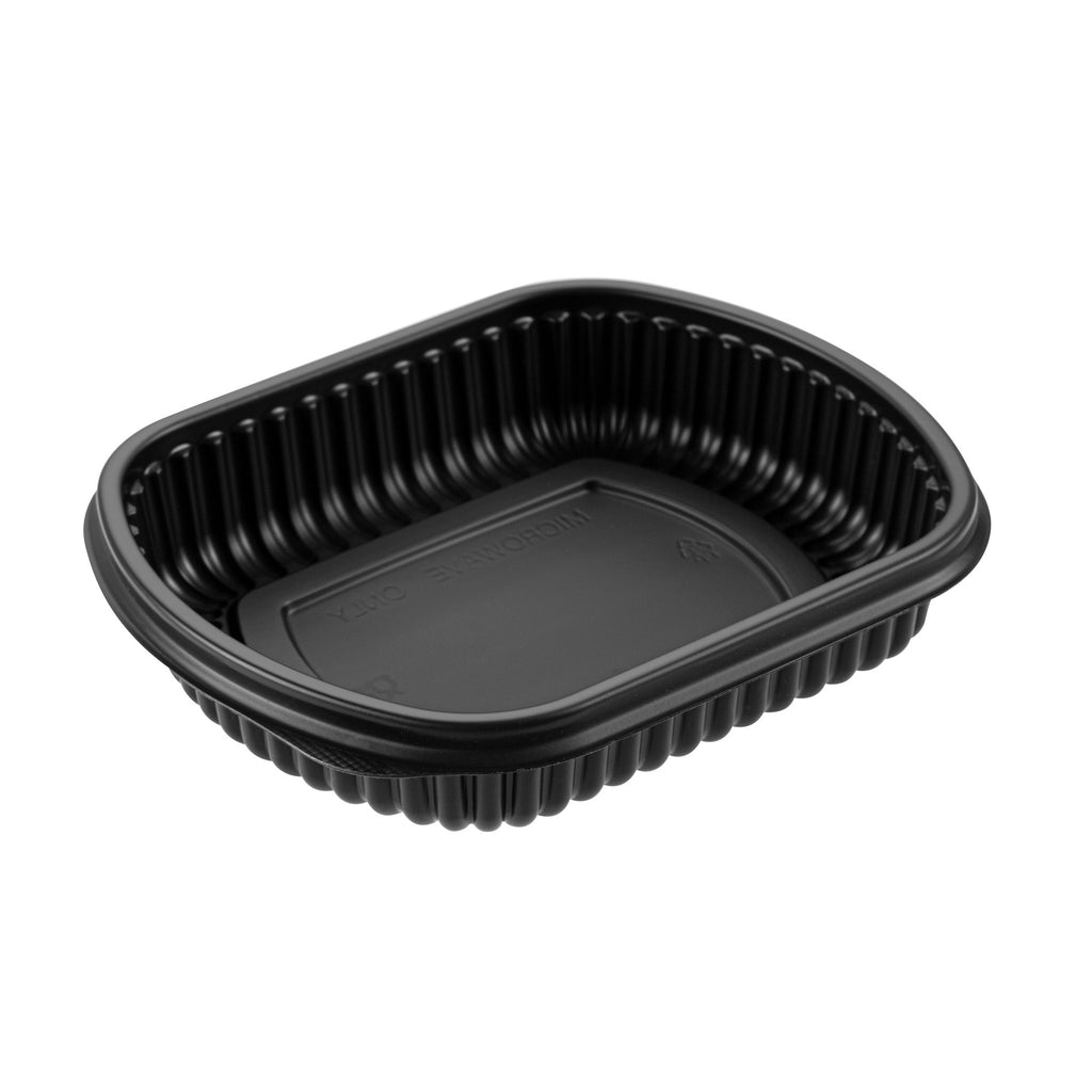 Chef 101 24 oz Rectangle Black Plastic Food Container - with Clear Lid, Microwavable - 7 3/4" x 6 1/4" x 2 1/4" - 50 count box