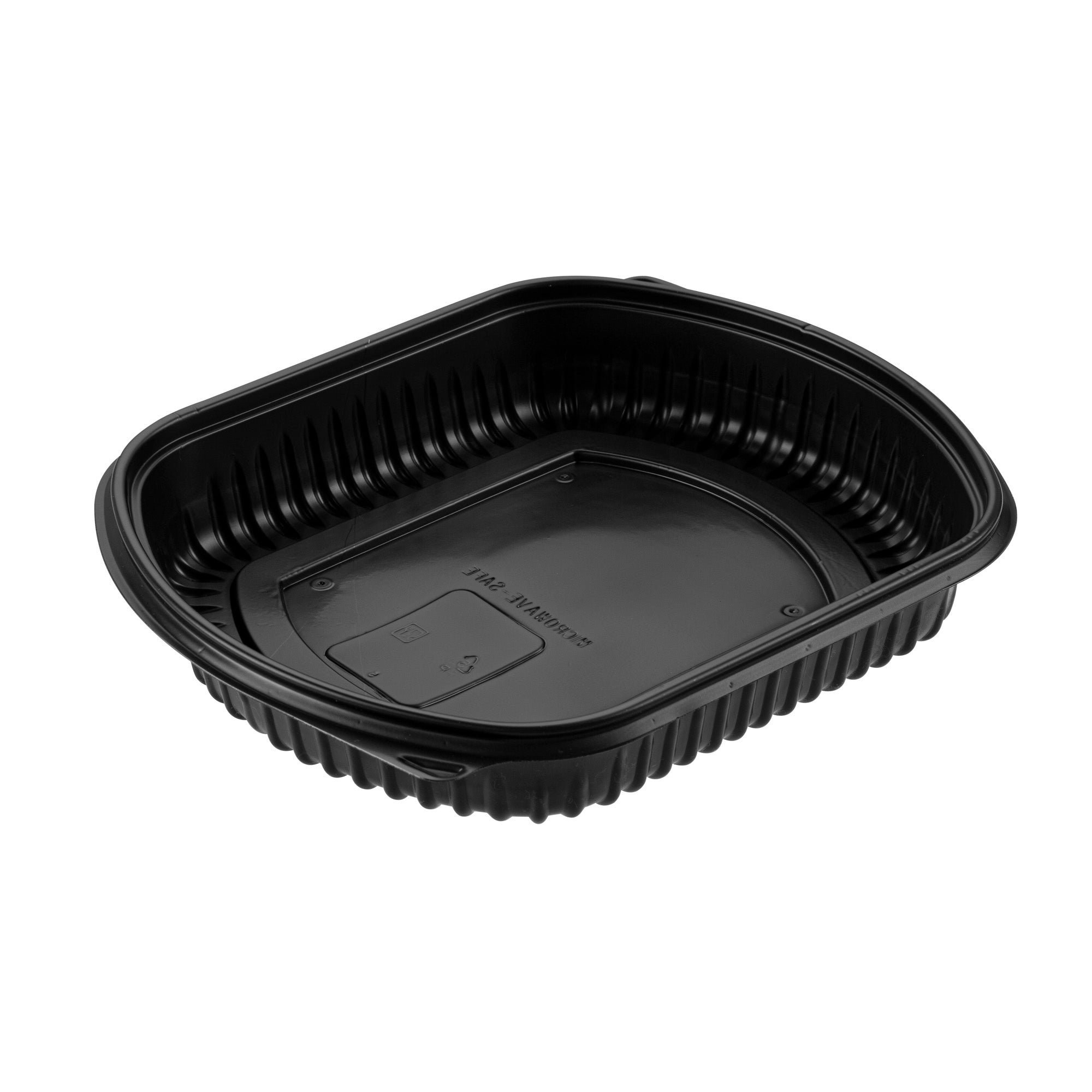 Chef 101 36 oz Rectangle Black Plastic Food Container - with Clear Lid, Microwavable - 9 1/4" x 7 3/4" x 2 3/4" - 50 count box