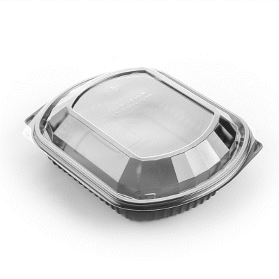Chef 101 36 oz Rectangle Black Plastic Food Container - with Clear Lid, Microwavable - 9 1/4" x 7 3/4" x 2 3/4" - 100 count box
