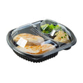 Chef 101 36 oz Rectangle Black Plastic Food Container - with Clear Lid, Microwavable, 3 Compartments - 9 1/4" x 8" x 2 3/4" - 50 count box