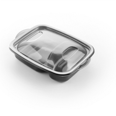 Chef 101 36 oz Rectangle Black Plastic Food Container - with Clear Lid, Microwavable, 2 Compartments - 8 3/4" x 7" x 2 1/4" - 50 count box