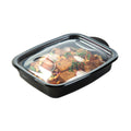 Chef 101 36 oz Rectangle Black Plastic Food Container - with Clear Lid, Microwavable - 8 3/4" x 7" x 2 1/4" - 50 count box