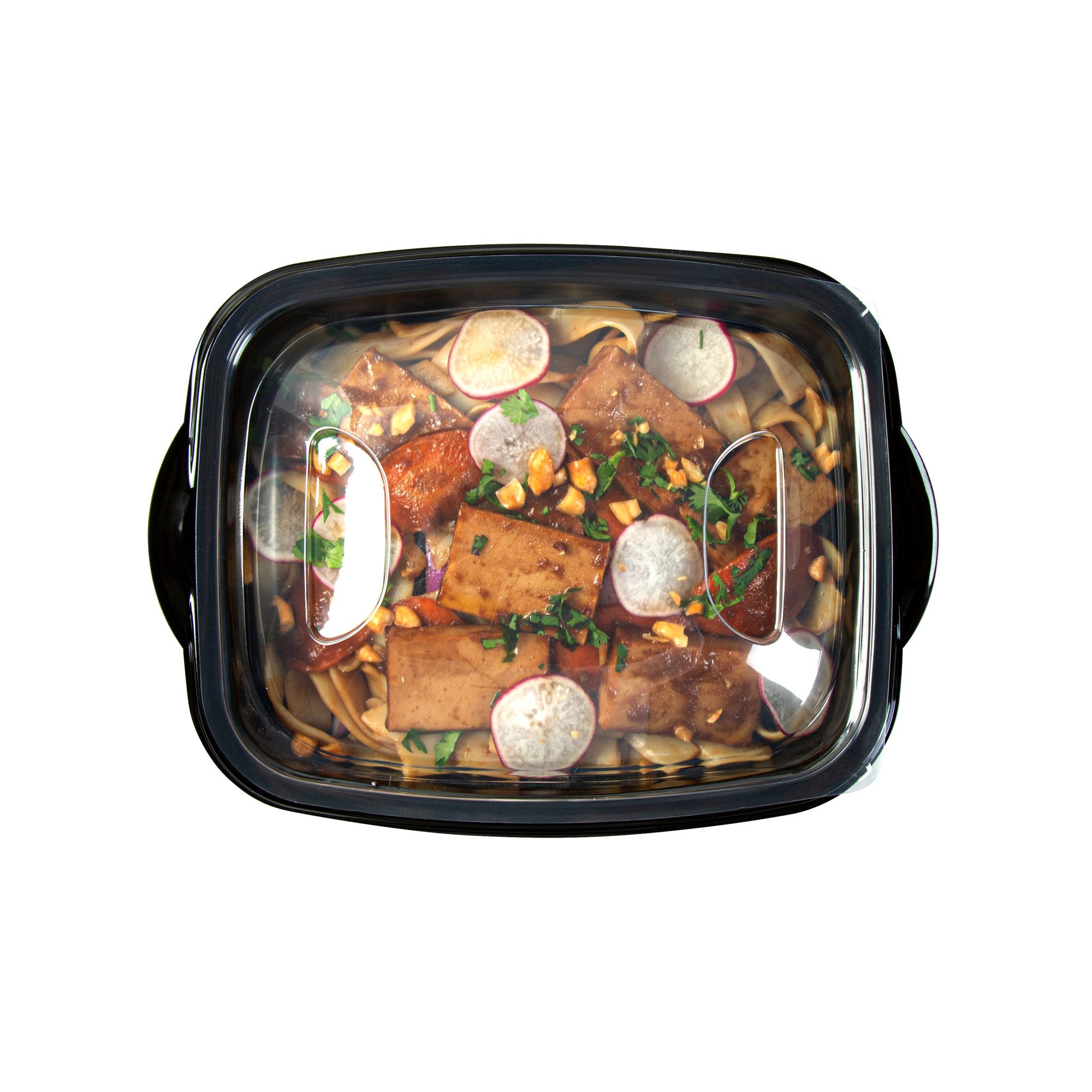 Chef 101 36 oz Rectangle Black Plastic Food Container - with Clear Lid, Microwavable - 8 3/4" x 7" x 2 1/4" - 100 count box