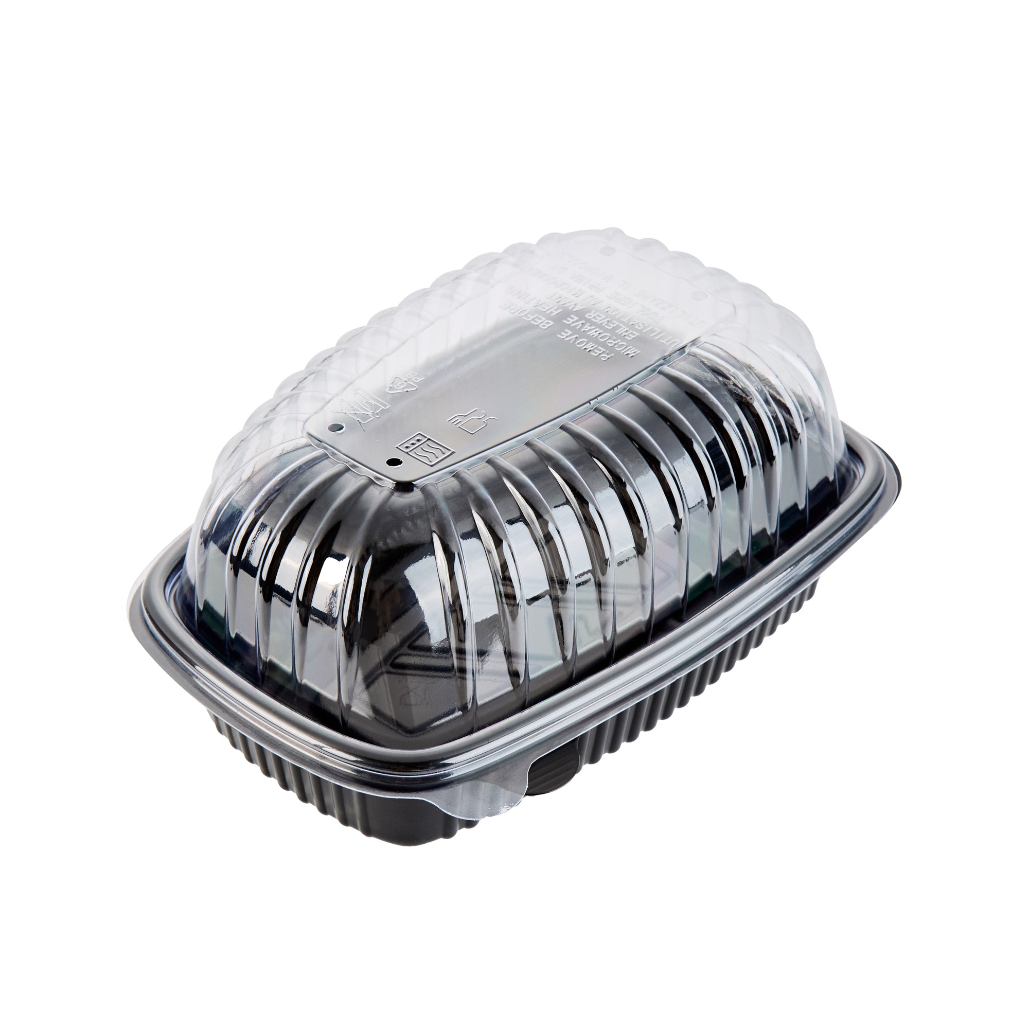 Chef 101 Black Plastic Chicken Roaster Container - with Clear Dome Lid, Microwavable - 10 1/4" x 7 1/4" x 4 3/4" - 50 count box