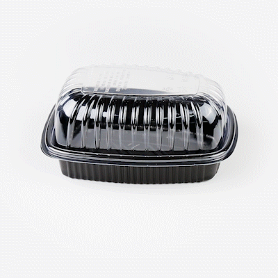 Chef 101 Black Plastic Chicken Roaster Container - with Clear Dome Lid, Microwavable - 10 1/4" x 7 1/4" x 4 3/4" - 50 count box