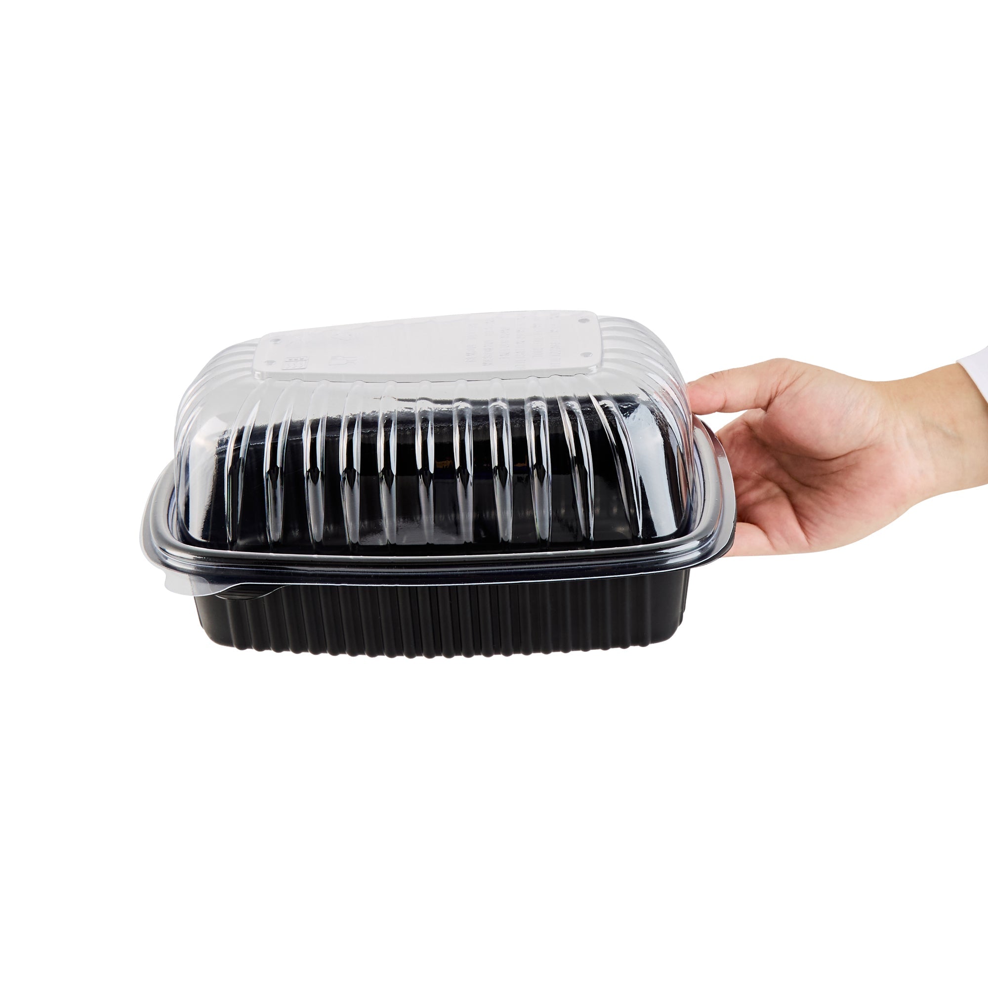 Chef 101 Black Plastic Chicken Roaster Container - with Clear Dome Lid, Microwavable - 10 1/4" x 7 1/4" x 4 3/4" - 100 count box
