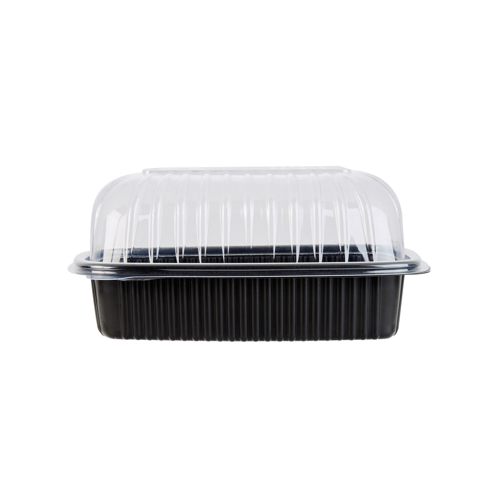 Chef 101 Black Plastic Chicken Roaster Container - with Clear Dome Lid, Microwavable - 10 1/4" x 7 1/4" x 4 3/4" - 100 count box