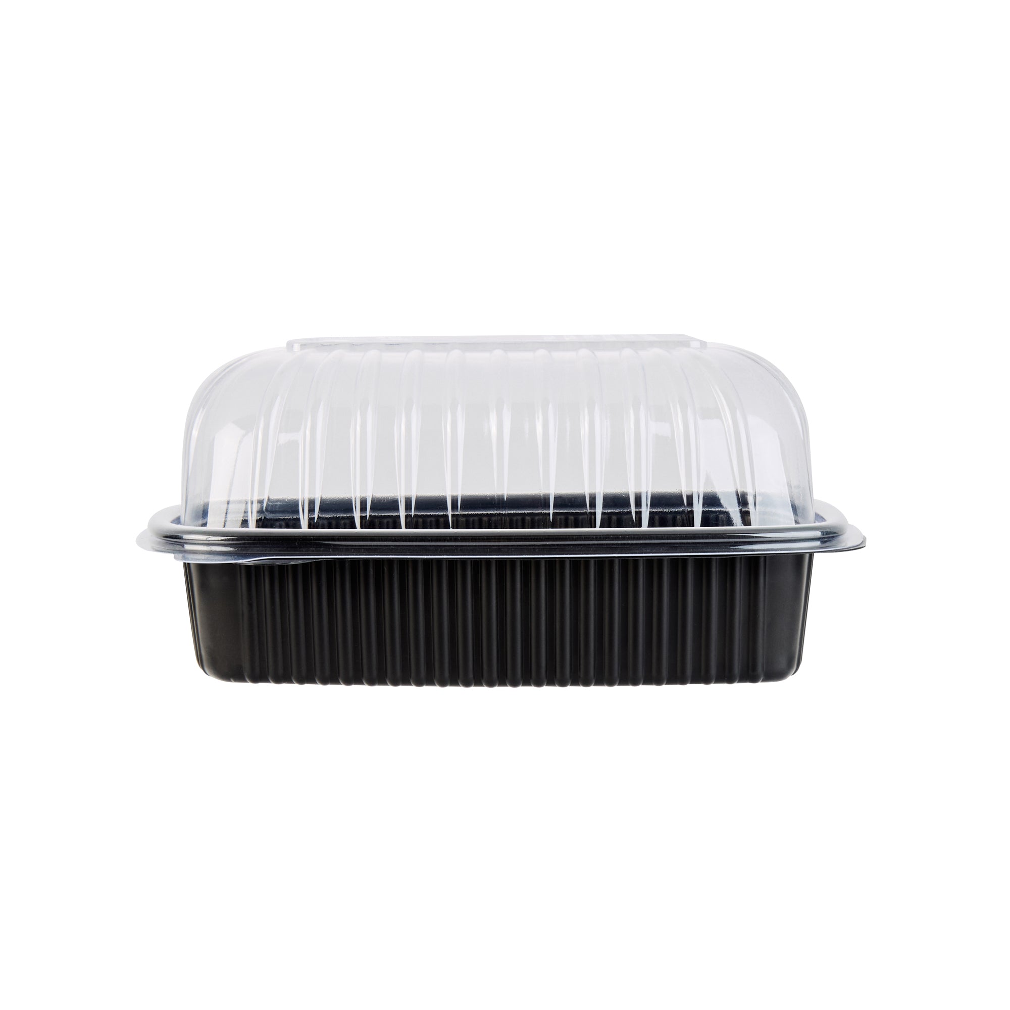 Chef 101 Black Plastic Chicken Roaster Container - with Clear Dome Lid, Microwavable - 10 1/4" x 7 1/4" x 4 3/4" - 100 count box