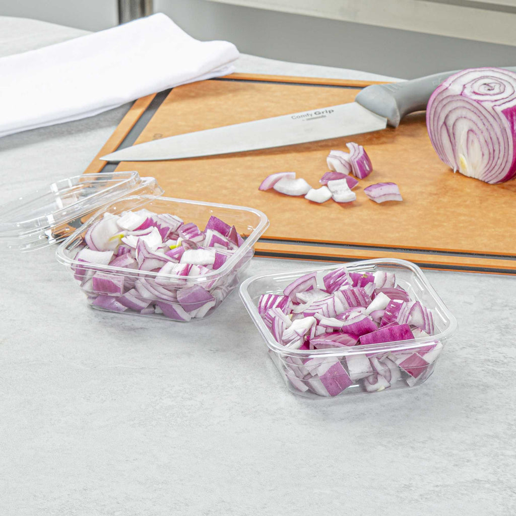 Thermo Tek 8 oz Square Clear Plastic Deli / Snack Container - 4 1/2" x 4 1/2" x 1 1/2" - 50 count box