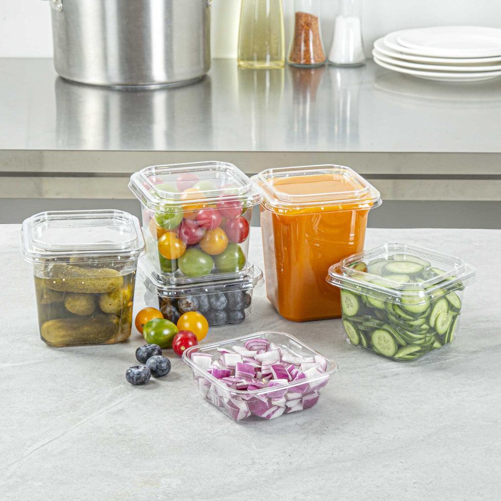 Thermo Tek 8 oz Square Clear Plastic Deli / Snack Container - 4 1/2" x 4 1/2" x 1 1/2" - 50 count box