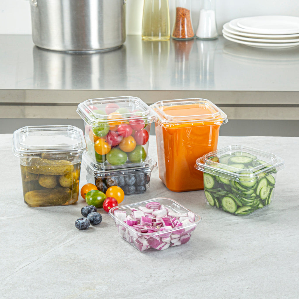 Thermo Tek 8 oz Square Clear Plastic Deli / Snack Container - 4 1/2" x 4 1/2" x 1 1/2" - 100 count box