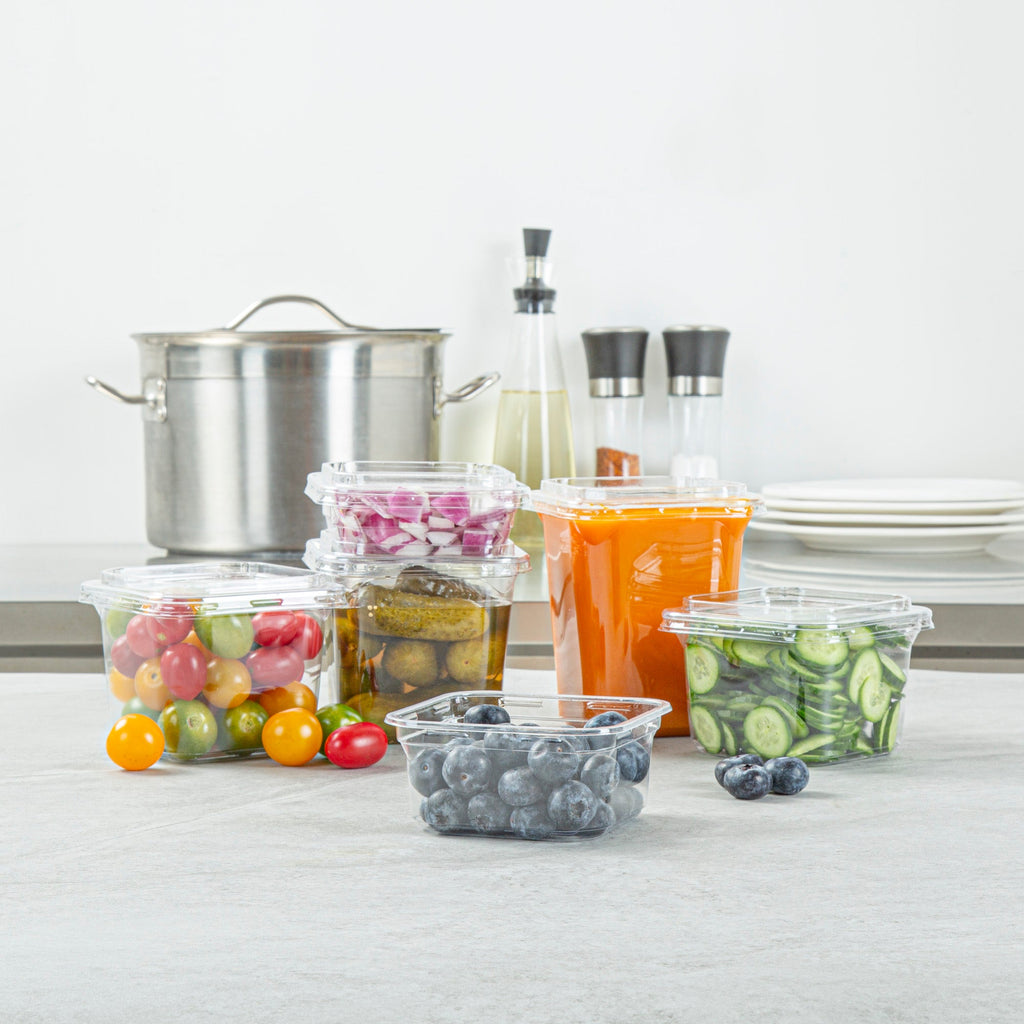 Thermo Tek 12 oz Square Clear Plastic Deli / Snack Container - 4 1/2" x 4 1/2" x 2" - 100 count box