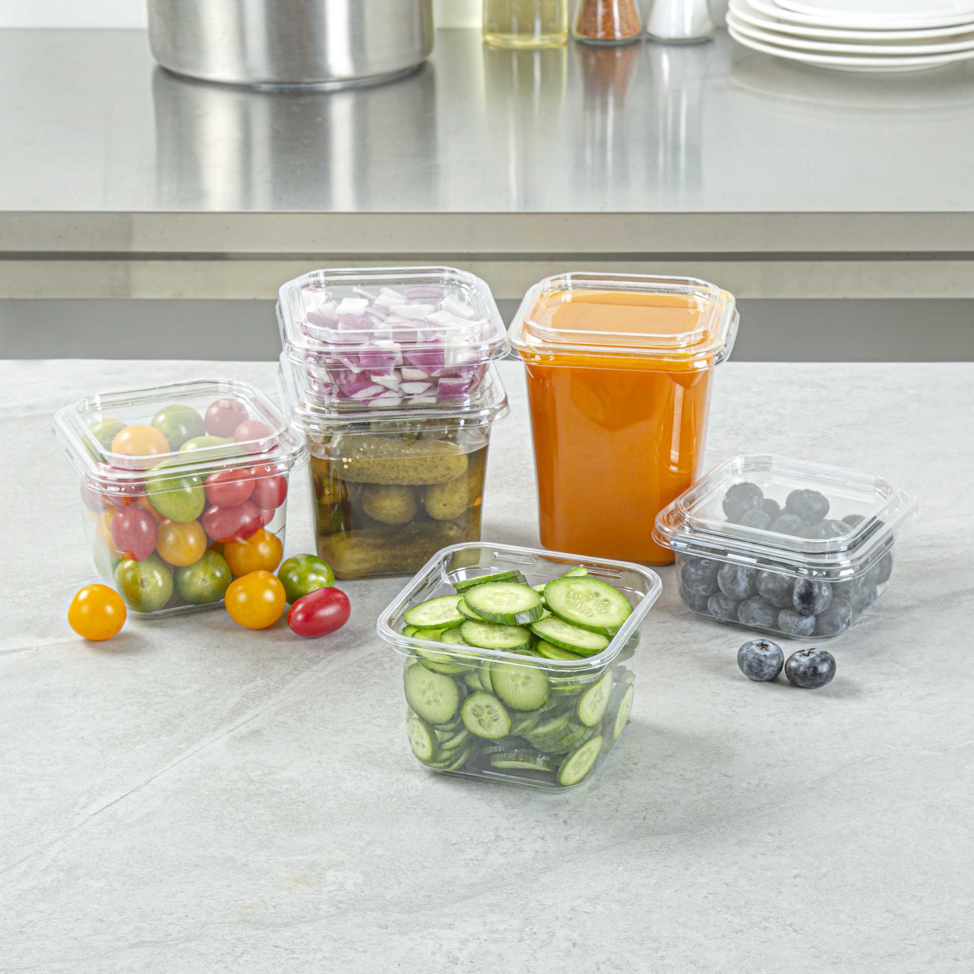 Thermo Tek 16 oz Square Clear Plastic Deli / Snack Container - 4 1/2" x 4 1/2" x 3" - 50 count box
