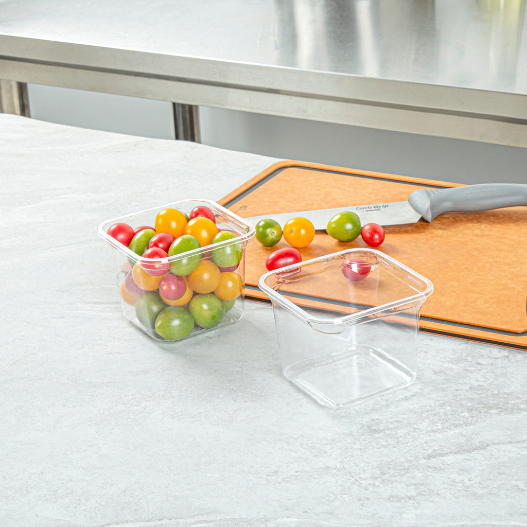 Thermo Tek 20 oz Square Clear Plastic Deli / Snack Container - 4 1/2" x 4 1/2" x 3 1/2" - 100 count box