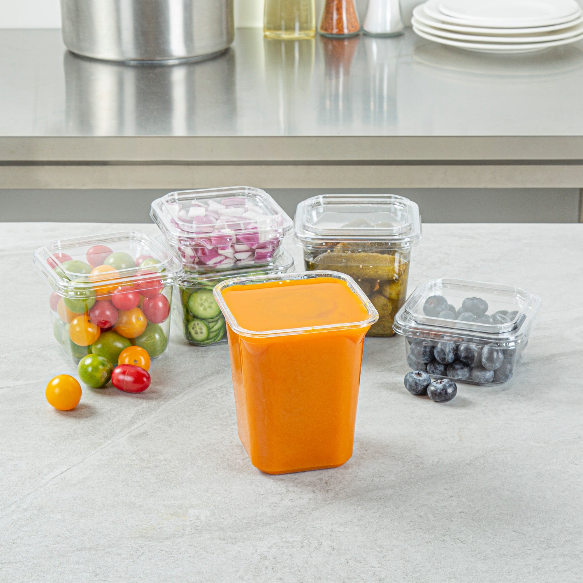 Thermo Tek 32 oz Square Clear Plastic Deli / Snack Container - 4 1/2" x 4 1/2" x 5 1/4" - 100 count box