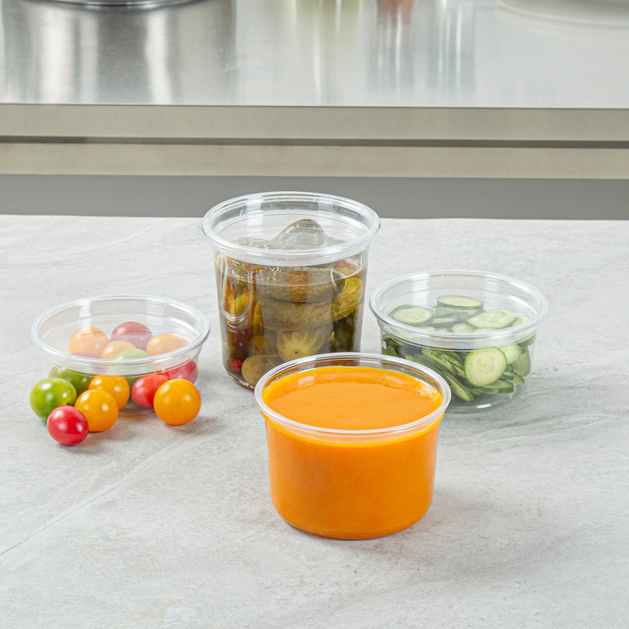 Thermo Tek 16 oz Round Clear Plastic To Go Deli Container - 4 1/2" x 4 1/2" x 3" - 100 count box