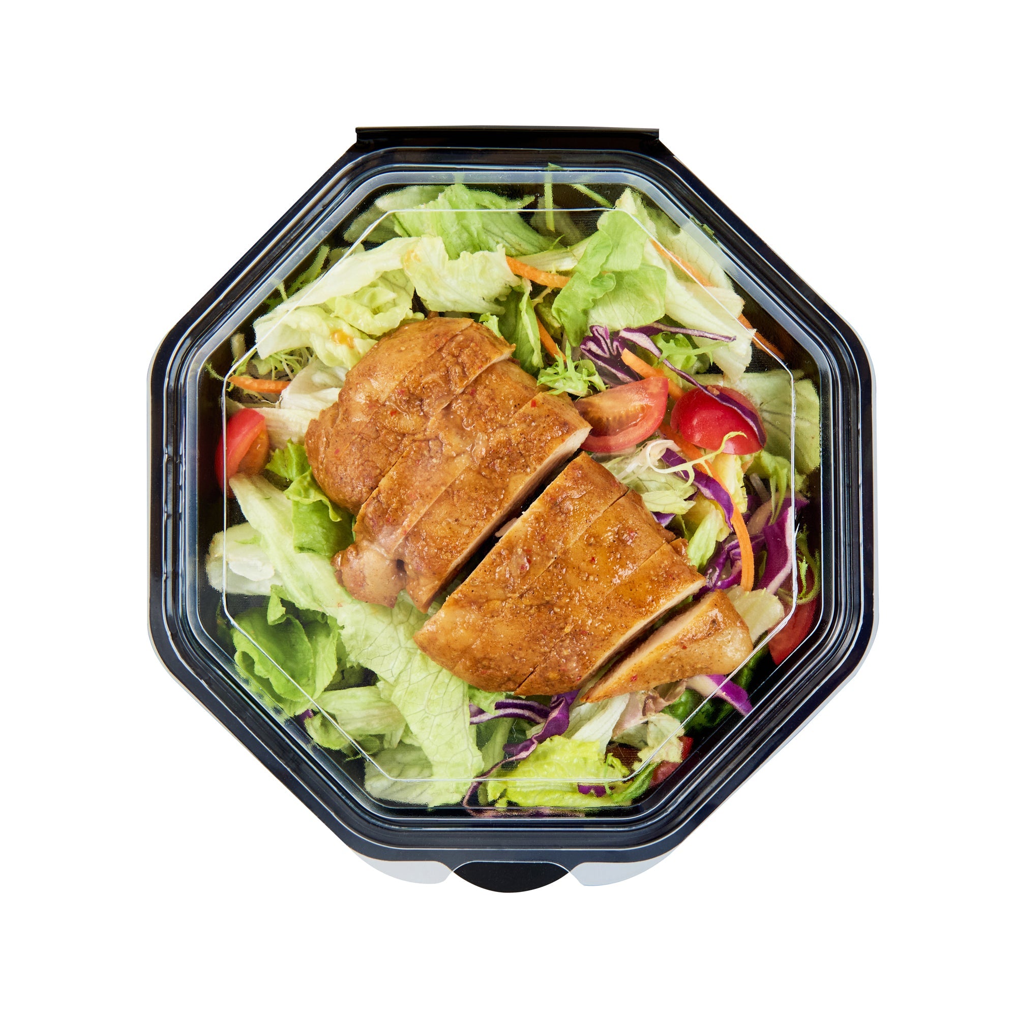 Chef 101 Octagon Black Plastic Food Container - with Clear Lid - 7 1/2" x 7 1/2" x 2 1/4" - 100 count box