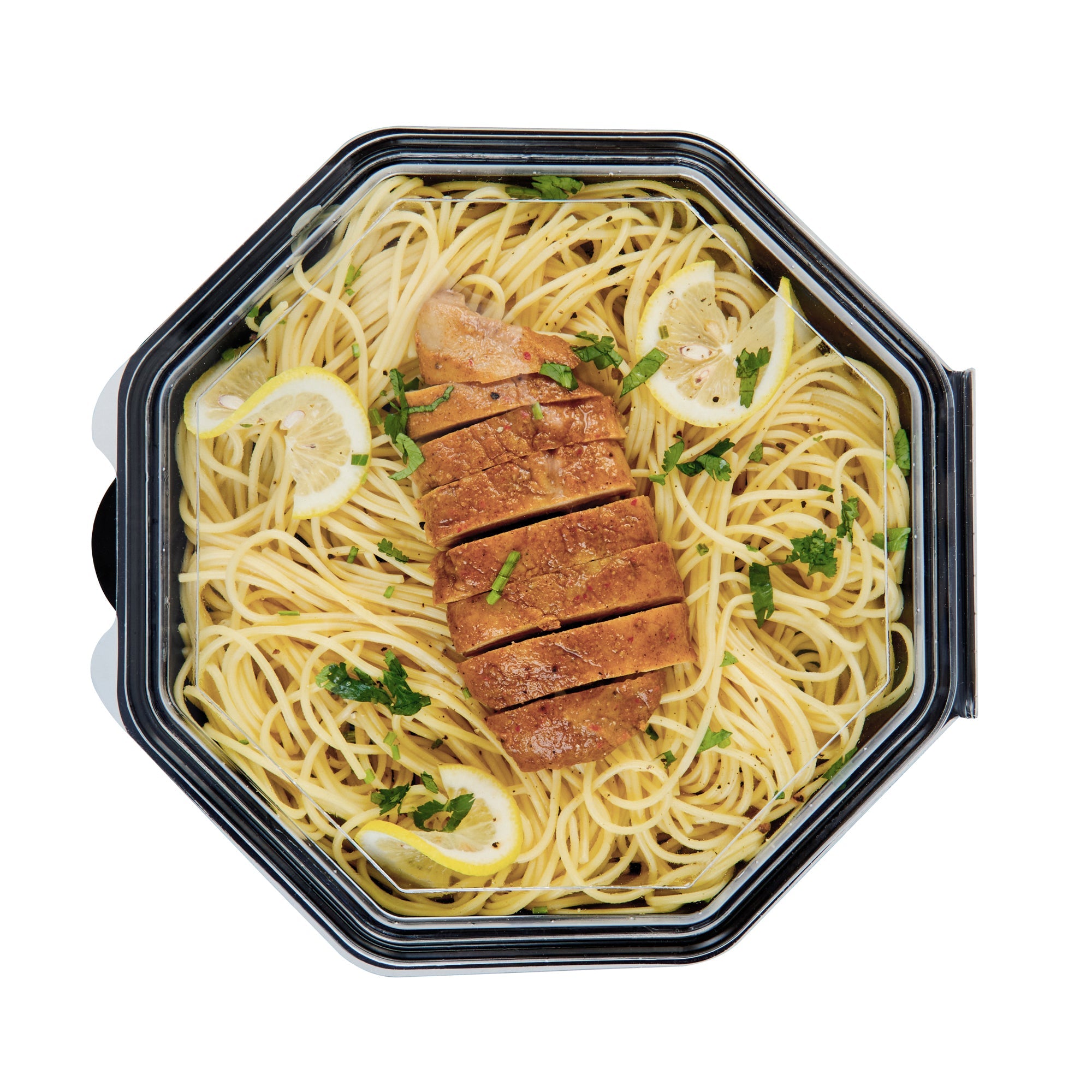 Chef 101 Octagon Black Plastic Food Container - with Clear Lid - 9" x 9" x 2" - 100 count box