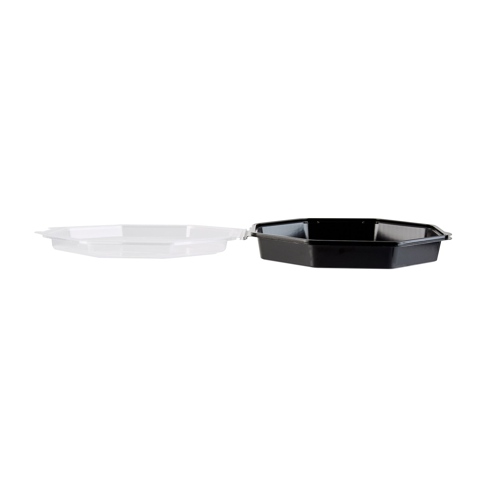 Chef 101 Octagon Black Plastic Food Container - with Clear Lid - 9" x 9" x 2" - 100 count box