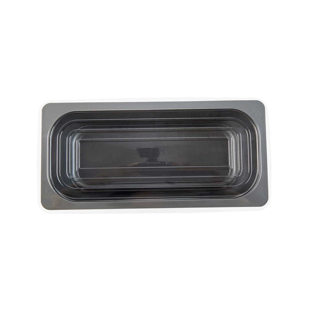 Chef 101 5 Qt Rectangle Gray Plastic Ice Cream Container - with Clear Lid - 13 1/2" x 6 1/2" x 4 3/4" - 25 count box