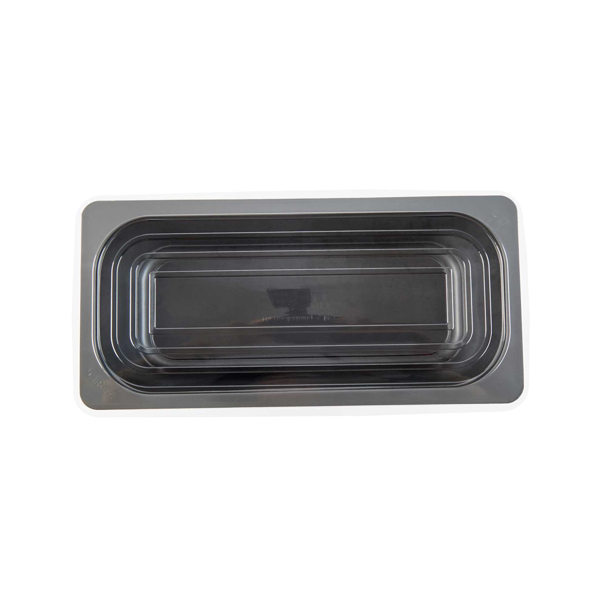 Chef 101 5 Qt Rectangle Gray Plastic Ice Cream Container - with Clear Lid - 13 1/2" x 6 1/2" x 4 3/4" - 25 count box