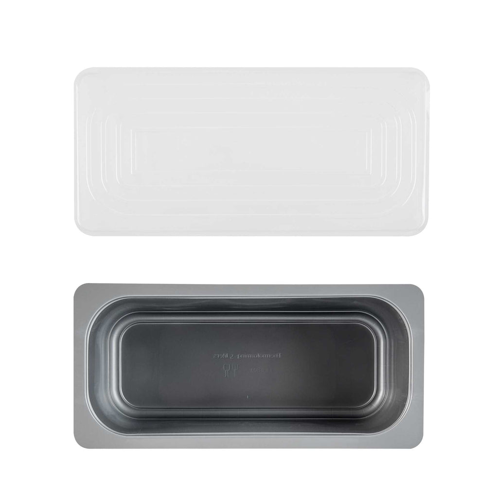 Chef 101 5 Qt Rectangle Gray Plastic Ice Cream Container - with Clear Lid - 13 1/2" x 6 1/2" x 4 3/4" - 25 count box