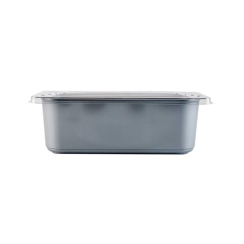 Chef 101 5 Qt Rectangle Gray Plastic Ice Cream Container - with Clear Lid - 13 1/2" x 6 1/2" x 4 3/4" - 25 count box