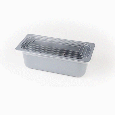 Chef 101 5 Qt Rectangle Gray Plastic Ice Cream Container - with Clear Lid - 13 1/2" x 6 1/2" x 4 3/4" - 100 count box