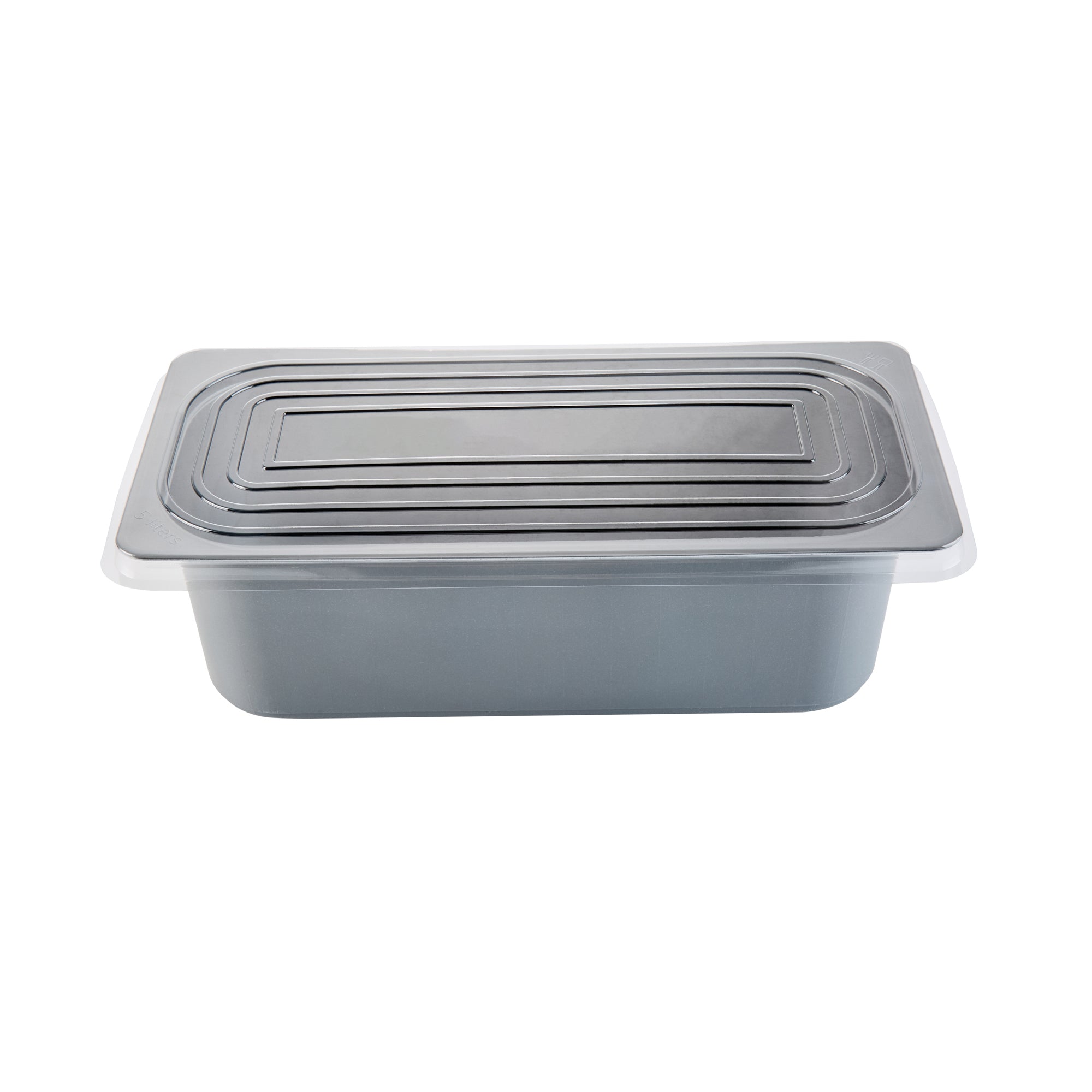 Chef 101 5 Qt Rectangle Gray Plastic Ice Cream Container - with Clear Lid - 13 1/2" x 6 1/2" x 4 3/4" - 100 count box