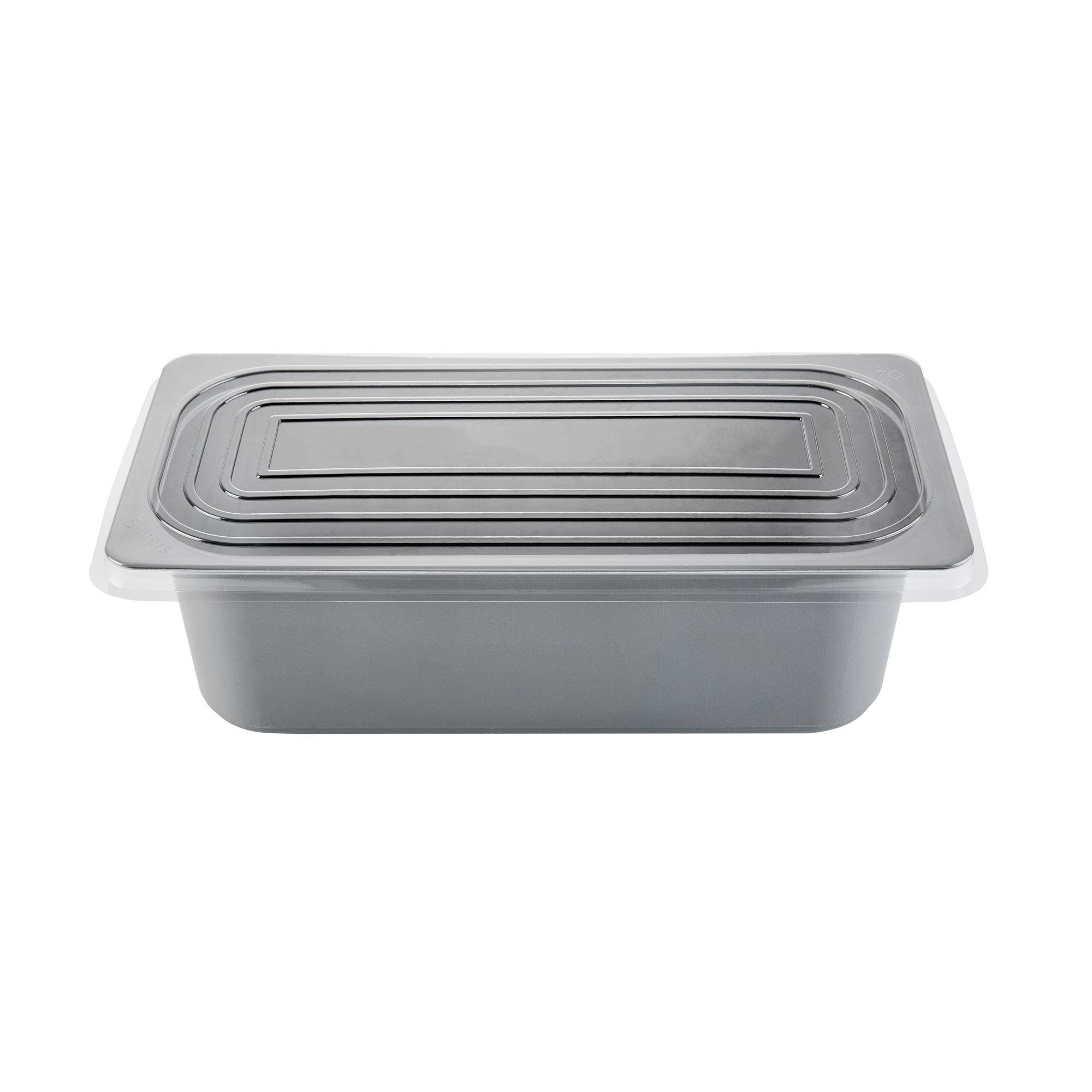 Chef 101 5 Qt Rectangle Gray Plastic Ice Cream Container - with Clear Lid - 13 1/2" x 6 1/2" x 4 3/4" - 100 count box