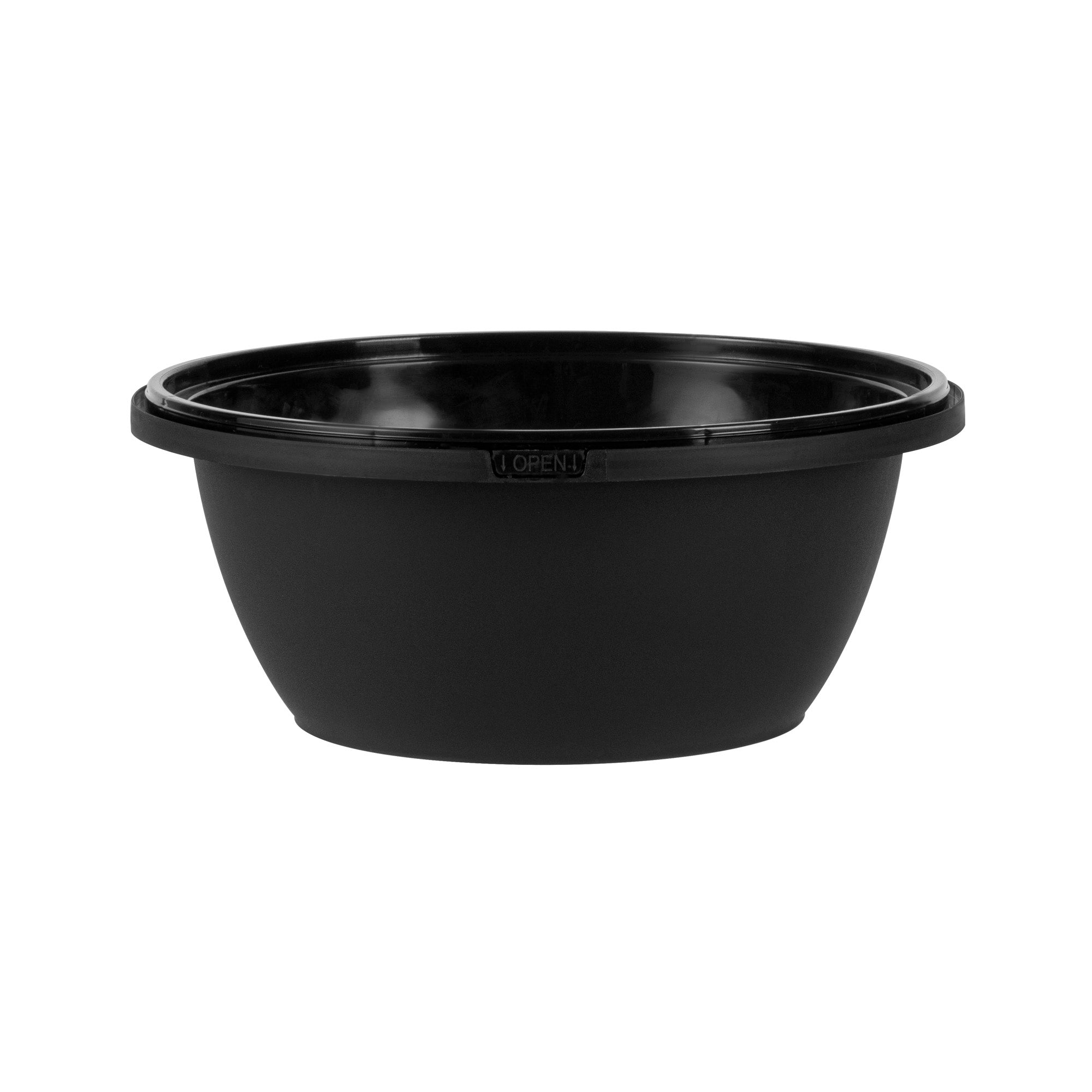 Cater Tek 51 oz Round Black Plastic Catering / Serving Bowl - with Clear Lid, Microwavable - 8" x 8" x 3 1/2" - 25 count box