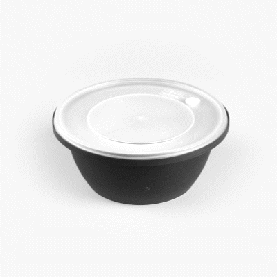 Cater Tek 51 oz Round Black Plastic Catering / Serving Bowl - with Clear Lid, Microwavable - 8" x 8" x 3 1/2" - 100 count box