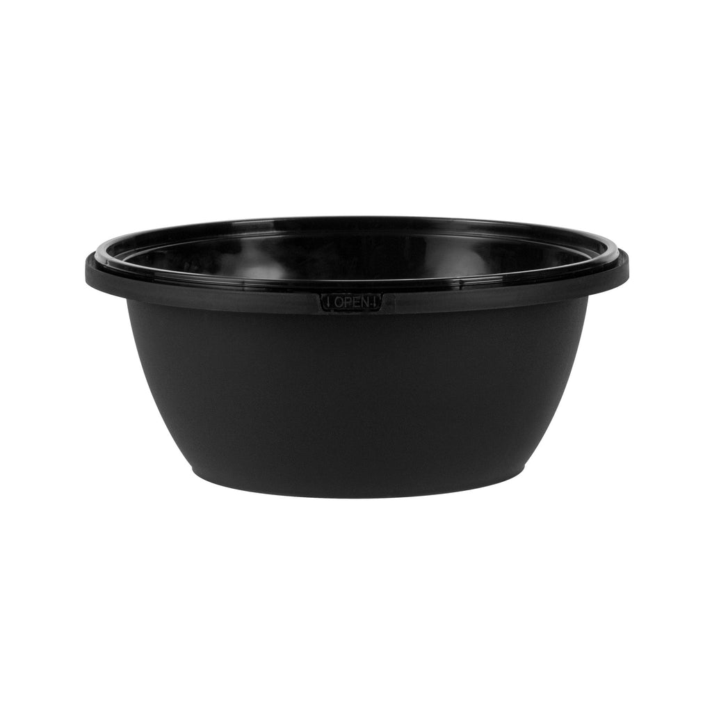 Cater Tek 51 oz Round Black Plastic Catering / Serving Bowl - with Clear Lid, Microwavable - 8" x 8" x 3 1/2" - 100 count box