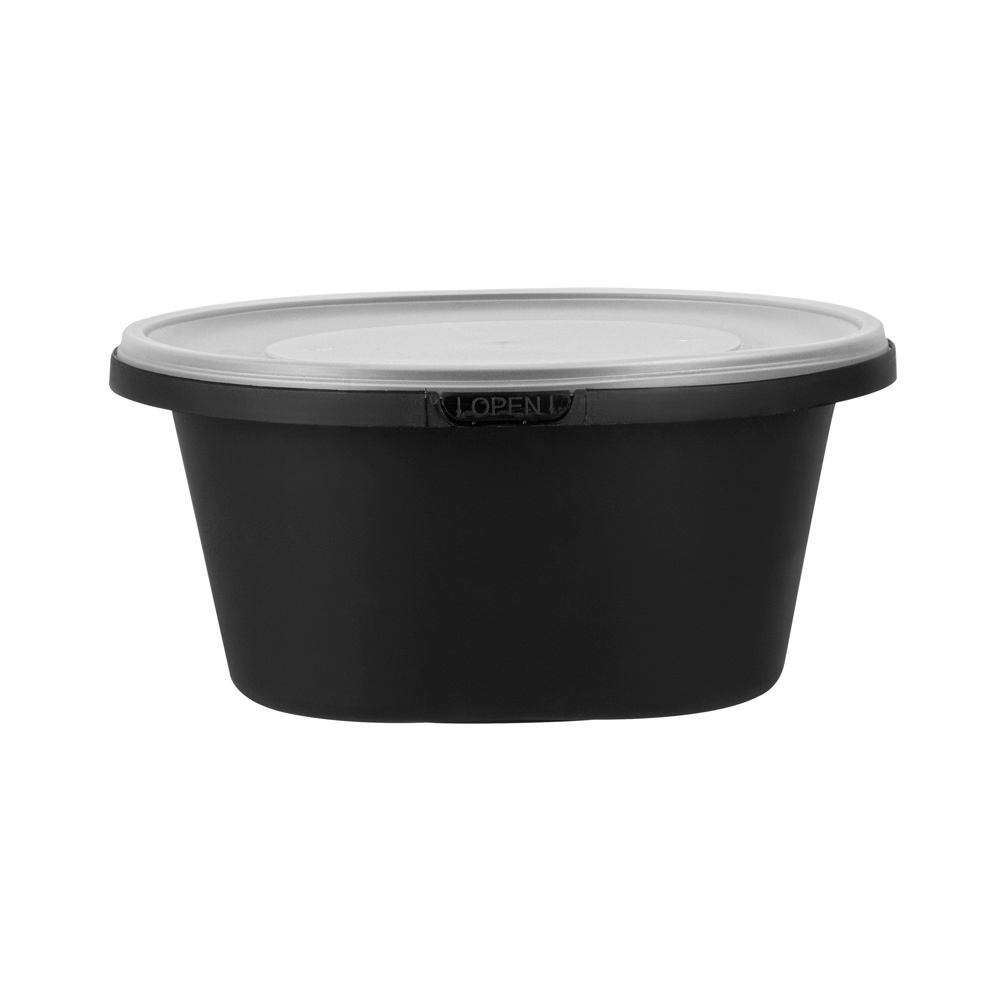 Cater Tek 59 oz Round Black Plastic Catering / Serving Bowl - with Clear Lid, Microwavable - 8" x 8" x 3 3/4" - 25 count box