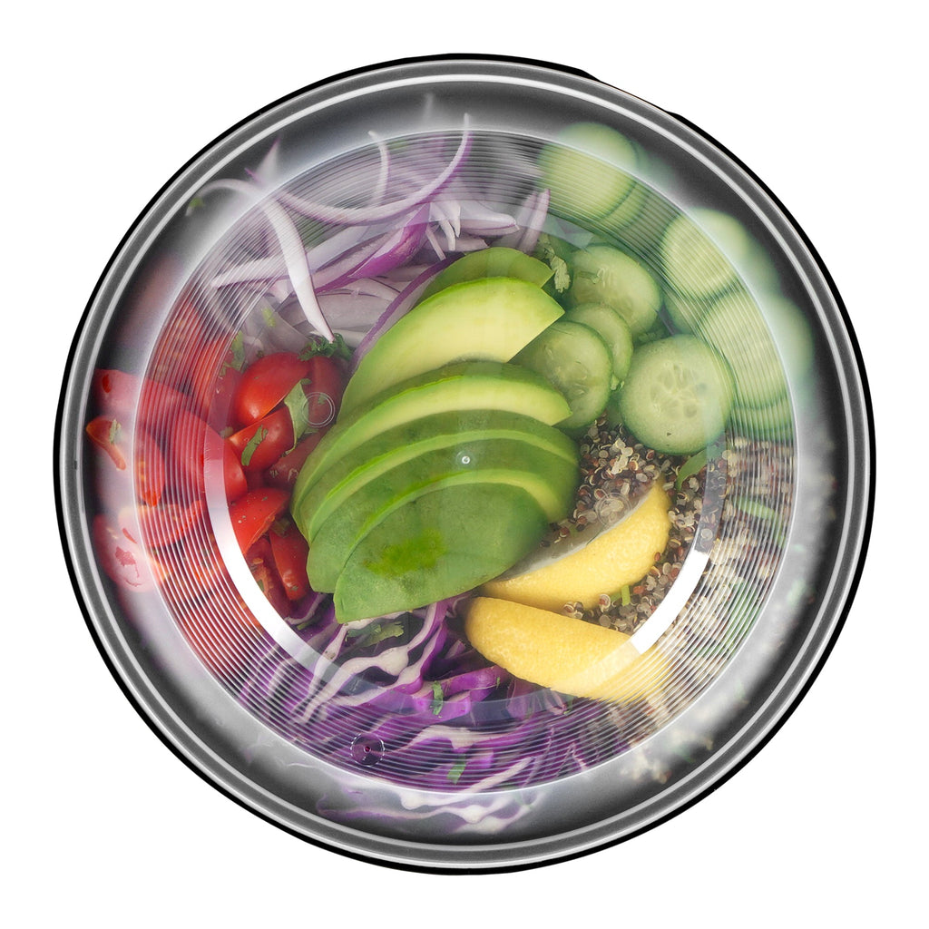 Cater Tek 51 oz Round Black Plastic Catering / Serving Bowl - with Clear Lid, Microwavable - 9 1/4" x 9 1/4" x 3" - 25 count box