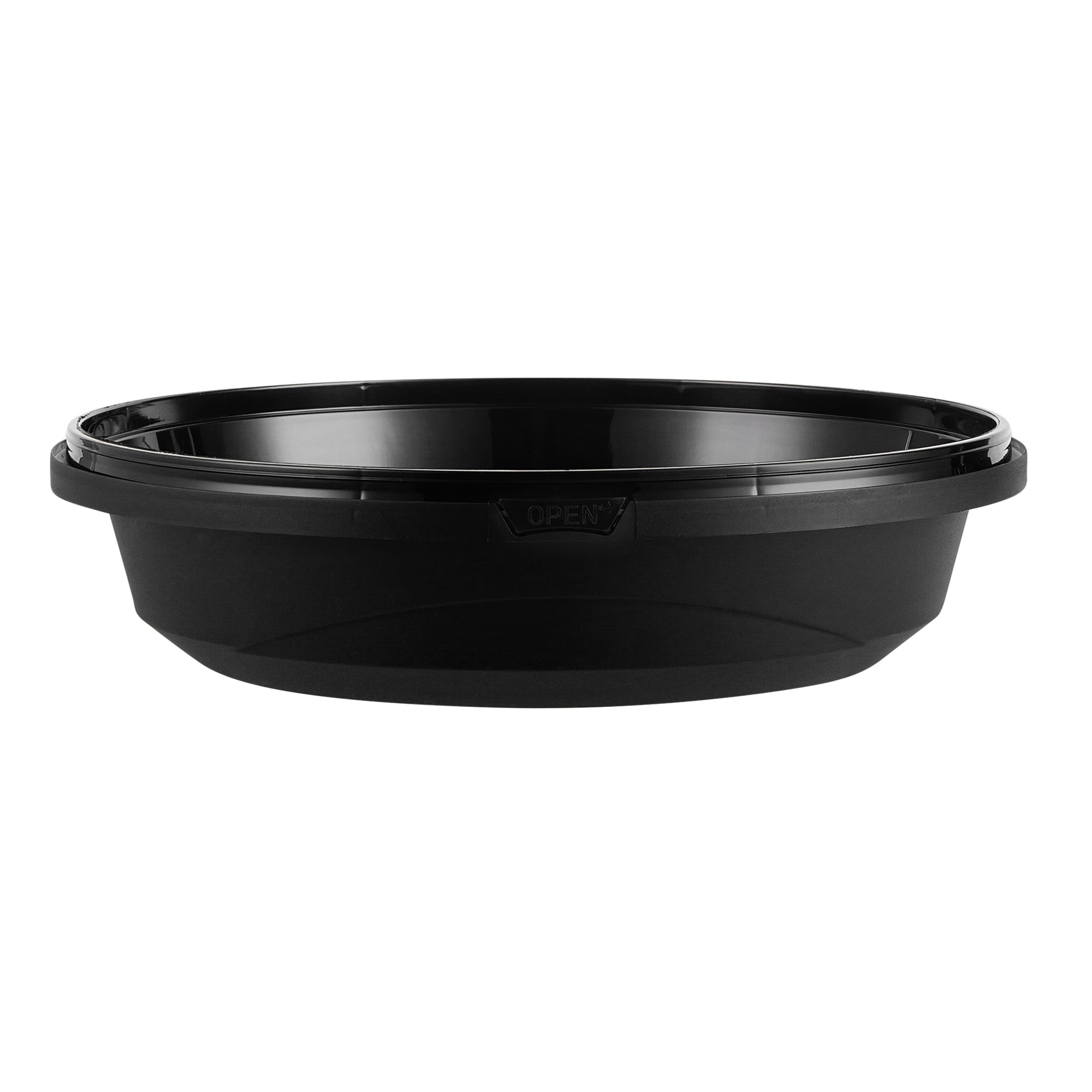 Cater Tek 51 oz Round Black Plastic Catering / Serving Bowl - with Clear Lid, Microwavable - 9 1/4" x 9 1/4" x 3" - 25 count box