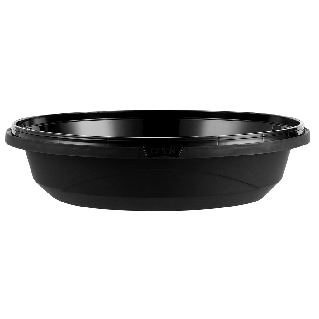 Cater Tek 58 oz Round Black Plastic Catering / Serving Bowl - with Clear Lid, Microwavable - 8" x 8" x 3 3/4" - 100 count box