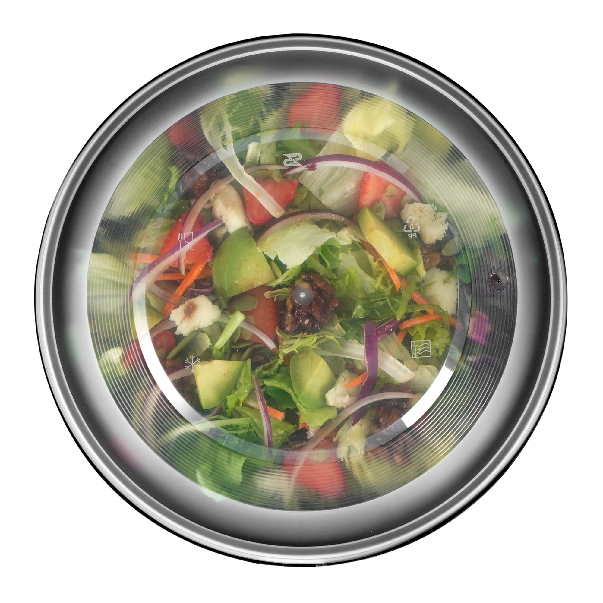 Cater Tek 68 oz Round Black Plastic Catering / Serving Bowl - with Clear Lid, Microwavable - 9 3/4" x 9 3/4" x 3" - 25 count box