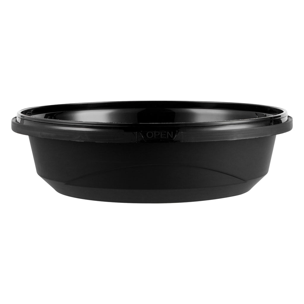 Cater Tek 68 oz Round Black Plastic Catering / Serving Bowl - with Clear Lid, Microwavable - 9 3/4" x 9 3/4" x 3" - 100 count box