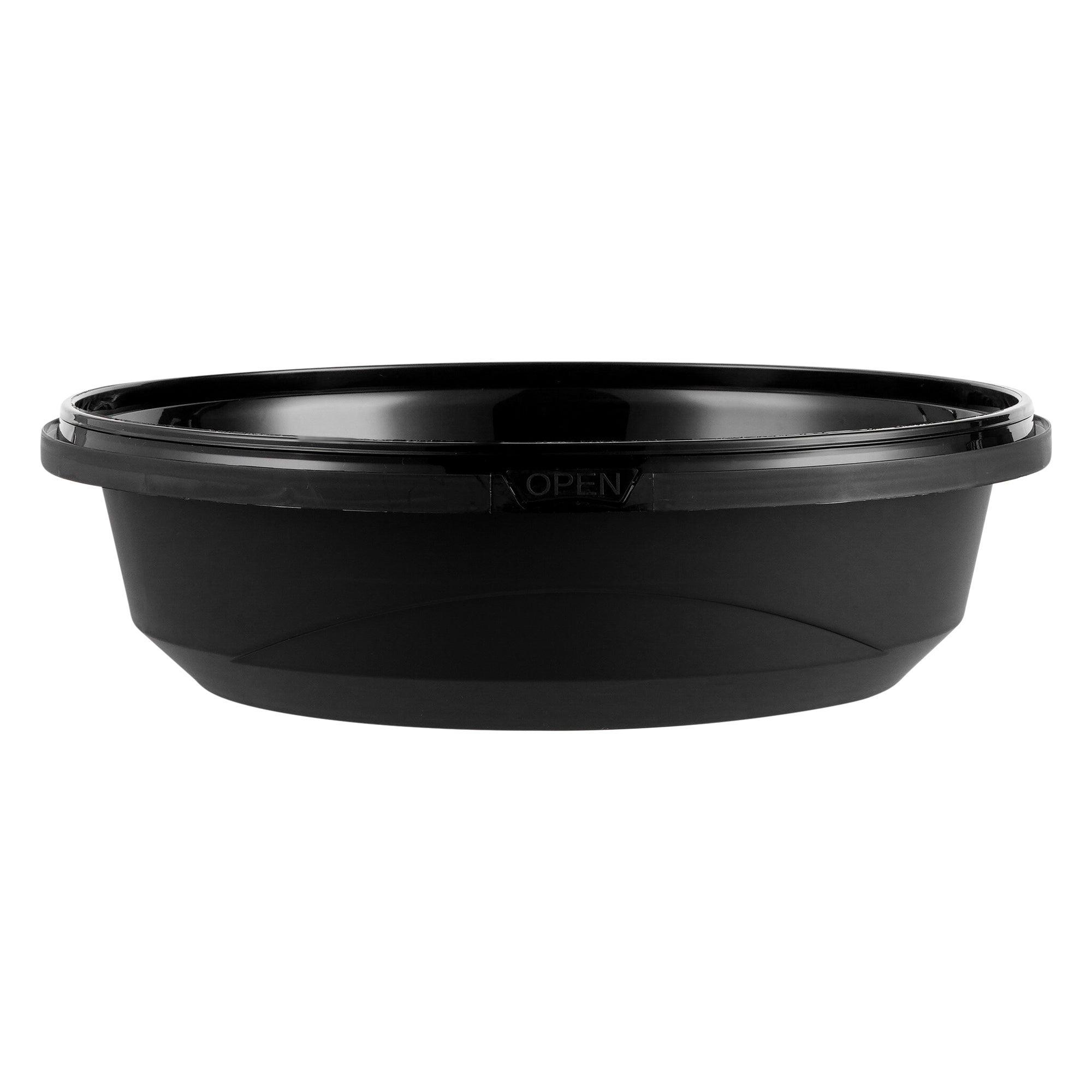 Cater Tek 68 oz Round Black Plastic Catering / Serving Bowl - with Clear Lid, Microwavable - 9 3/4" x 9 3/4" x 3" - 100 count box