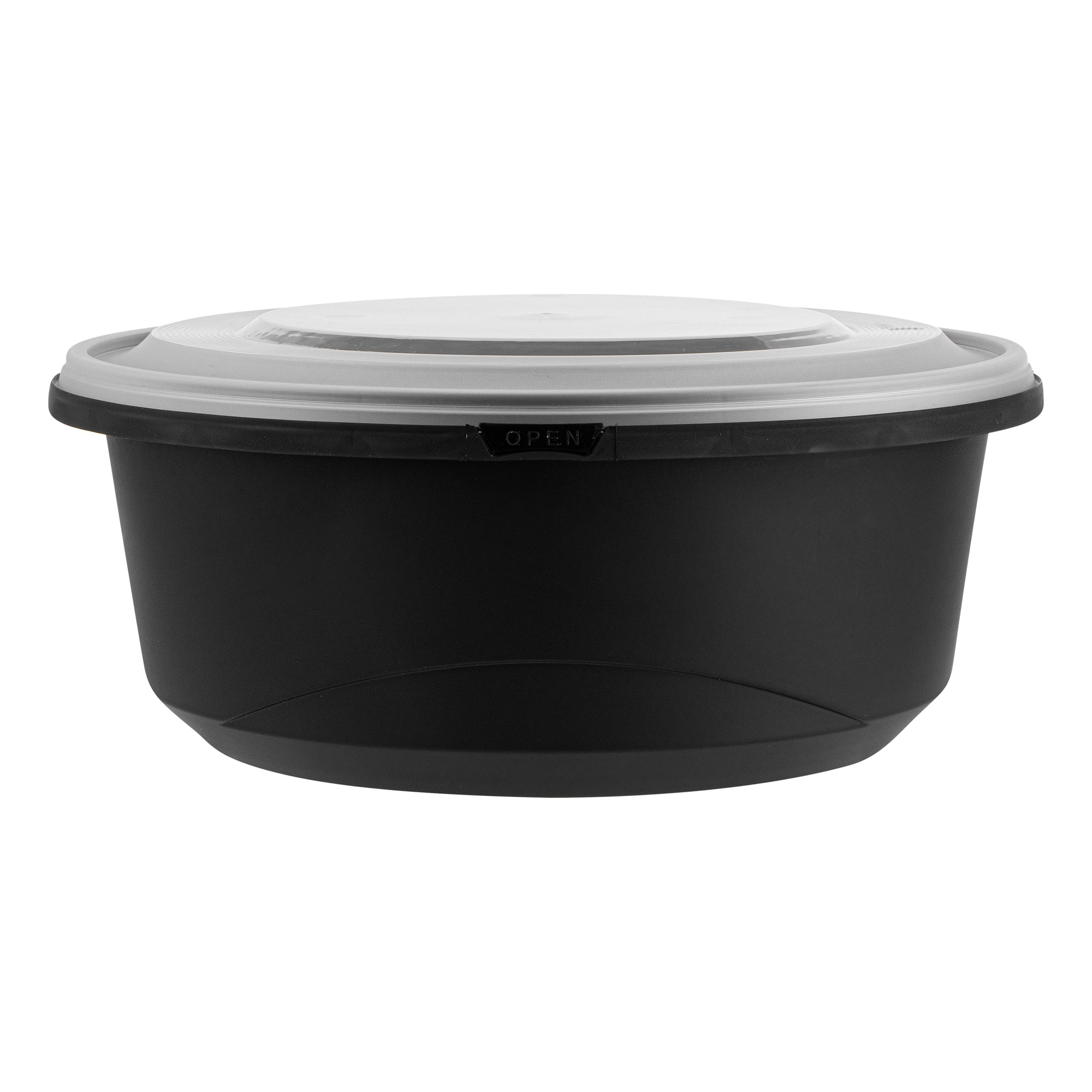 Cater Tek 101 oz Round Black Plastic Catering / Serving Bowl - with Clear Lid, Microwavable - 9 3/4" x 9 3/4" x 4" - 25 count box