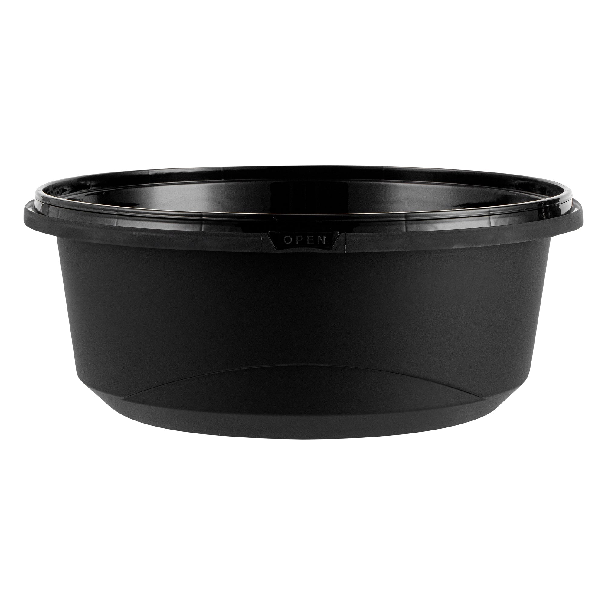Cater Tek 101 oz Round Black Plastic Catering / Serving Bowl - with Clear Lid, Microwavable - 9 3/4" x 9 3/4" x 4" - 25 count box