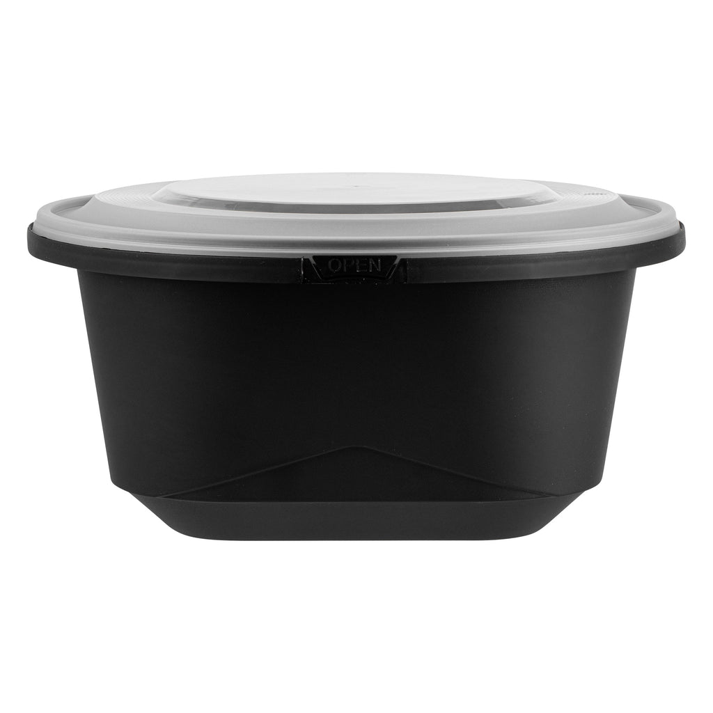 Cater Tek 118 oz Round Black Plastic Catering / Serving Bowl - with Clear Lid, Microwavable - 9 3/4" x 9 3/4" x 4 3/4" - 25 count box