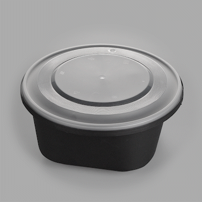 Cater Tek 118 oz Round Black Plastic Catering / Serving Bowl - with Clear Lid, Microwavable - 9 3/4" x 9 3/4" x 4 3/4" - 100 count box